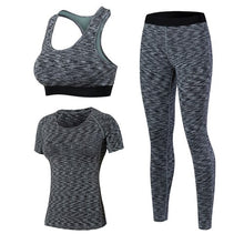 Load image into Gallery viewer, Women Yoga 3pcs Brand Sport Tight Short Sleeve Shirt Bra Pants Fitness Leggings Running Gym Sport Suit Sport Top Green Yoga Set