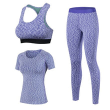 Load image into Gallery viewer, Women Yoga 3pcs Brand Sport Tight Short Sleeve Shirt Bra Pants Fitness Leggings Running Gym Sport Suit Sport Top Green Yoga Set