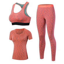 Load image into Gallery viewer, Women Yoga 3pcs Brand Sport Tight Short Sleeve Shirt Bra Pants Fitness Leggings Running Gym Sport Suit Sport Top Green Yoga Set