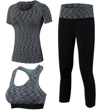 Load image into Gallery viewer, Women Yoga 3pcs Brand Sport Tight Short Sleeve Shirt Bra Pants Fitness Leggings Running Gym Sport Suit Sport Top Green Yoga Set