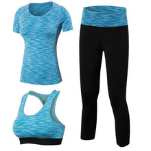 Load image into Gallery viewer, Women Yoga 3pcs Brand Sport Tight Short Sleeve Shirt Bra Pants Fitness Leggings Running Gym Sport Suit Sport Top Green Yoga Set