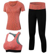 Load image into Gallery viewer, Women Yoga 3pcs Brand Sport Tight Short Sleeve Shirt Bra Pants Fitness Leggings Running Gym Sport Suit Sport Top Green Yoga Set