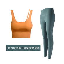 Load image into Gallery viewer, 2019 women yoga sets sleeveless exercise shirts gym clothes spandex running tights women sports leggings fitness