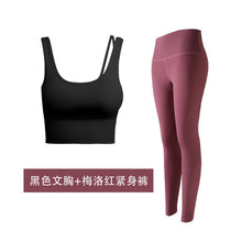 Load image into Gallery viewer, 2019 women yoga sets sleeveless exercise shirts gym clothes spandex running tights women sports leggings fitness