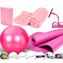 Load image into Gallery viewer, 10mm yoga mat Comfortable yoga towel 65cm yoga ball elastic foot pull rope exercise fitness brick indoor gym equipment