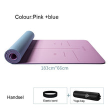 Load image into Gallery viewer, TPE Two-color Yoga Mat Three-piece Set with Positioning Line for Beginners Non-slip and Tasteless Widening Pilates 183*66*0.8cm