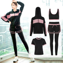 Load image into Gallery viewer, Stretch Women Yoga Set Four Piece Sportswear Fitness Running Gym Outfit Quick Dry Hoodie Workout Clothes Training Jogging Suits