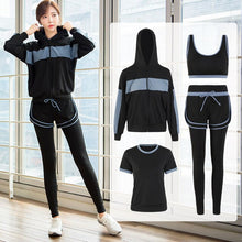 Load image into Gallery viewer, Stretch Women Yoga Set Four Piece Sportswear Fitness Running Gym Outfit Quick Dry Hoodie Workout Clothes Training Jogging Suits