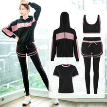 Load image into Gallery viewer, Stretch Women Yoga Set Four Piece Sportswear Fitness Running Gym Outfit Quick Dry Hoodie Workout Clothes Training Jogging Suits