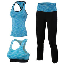 Load image into Gallery viewer, New 3pcs Sport Fitness Suit Women Yoga Sets Sleeveless Shirt Leggings Fitness Gym Running Sport Tights Vest Pants Green Yoga set