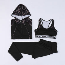 Load image into Gallery viewer, New Running Yoga Clothes Three-piece Female Gym Quick-drying Thin Hooded Fitness Casual Sexy Sports Suit Yoga Set  Tracksuit