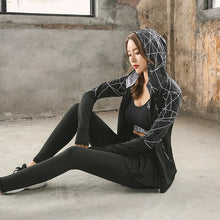 Load image into Gallery viewer, Casual Sexy Running Yoga Clothes Three-piece Female Gym Quick-drying Thin Hooded Fitness Sports Suit Yoga Set  ff