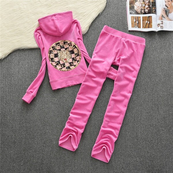 2019 Women's Yoga Set  Fitness Clothing Women Sweatshirt Pants Sets PINK Velvet Tracksuit Women Velour smooth soft Suit