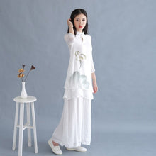 Load image into Gallery viewer, 2019 cotton yoga set for tai clothing taiji wushu kungfu clothes original women literary loose retro buckle zen tea clothes