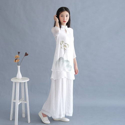 2019 cotton yoga set for tai clothing taiji wushu kungfu clothes original women literary loose retro buckle zen tea clothes