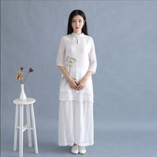 Load image into Gallery viewer, 2019 cotton yoga set for tai clothing taiji wushu kungfu clothes original women literary loose retro buckle zen tea clothes