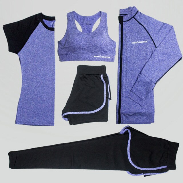 Autumn summer new yoga set five-piece slimming quick-drying fitness clothes outdoor running fitness five-piece