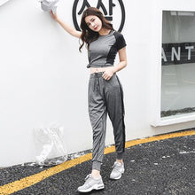 Load image into Gallery viewer, New Women Yoga Set Tracksuits Sport Suit Female Running Tights T-Shirt+Bra+Pants Quick Dry Comfortable Outdoor Fitness Black Gym