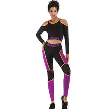 Load image into Gallery viewer, Women Patchwork Sport Suit Long Sleeve Sportswear Fashion Mesh Yoga Set Navel Top Elastic Leggings Outdoor Run Fitness Clothing
