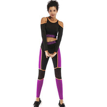 Load image into Gallery viewer, Women Patchwork Sport Suit Long Sleeve Sportswear Fashion Mesh Yoga Set Navel Top Elastic Leggings Outdoor Run Fitness Clothing
