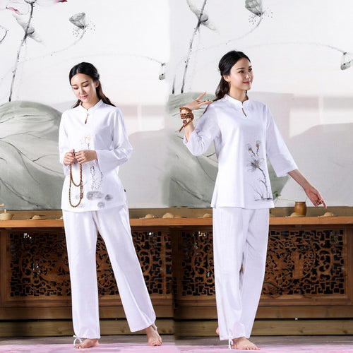 2019 women yoga suit loose set ladies linen outdoor yoga clothes zen meditation clothing yoga set gym wear embroidery