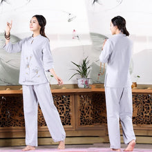 Load image into Gallery viewer, 2019 women yoga suit loose set ladies linen outdoor yoga clothes zen meditation clothing yoga set gym wear embroidery