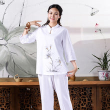 Load image into Gallery viewer, 2019 women yoga suit loose set ladies linen outdoor yoga clothes zen meditation clothing yoga set gym wear embroidery