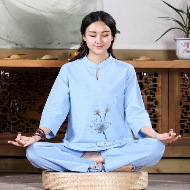 2019 women yoga suit loose set ladies linen outdoor yoga clothes zen meditation clothing yoga set gym wear embroidery