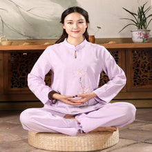 Load image into Gallery viewer, 2019 women yoga suit loose set ladies linen outdoor yoga clothes zen meditation clothing yoga set gym wear embroidery