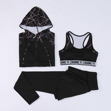 Load image into Gallery viewer, Running Yoga Wear Women Casual Sexy Gym Three-Piece Quick-drying Thin Hooded Fitness Set Yoga Set  Workout Set Ff