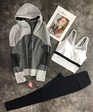 Load image into Gallery viewer, Women 3 piece comfortable yoga sets coat+push up bra+breathable pants slim fitness set sports wear for women gym clothing