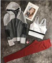 Load image into Gallery viewer, Women 3 piece comfortable yoga sets coat+push up bra+breathable pants slim fitness set sports wear for women gym clothing