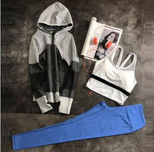 Load image into Gallery viewer, Women 3 piece comfortable yoga sets coat+push up bra+breathable pants slim fitness set sports wear for women gym clothing