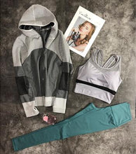 Load image into Gallery viewer, Women 3 piece comfortable yoga sets coat+push up bra+breathable pants slim fitness set sports wear for women gym clothing