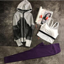 Load image into Gallery viewer, Women 3 piece comfortable yoga sets coat+push up bra+breathable pants slim fitness set sports wear for women gym clothing
