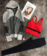 Load image into Gallery viewer, Women 3 piece comfortable yoga sets coat+push up bra+breathable pants slim fitness set sports wear for women gym clothing