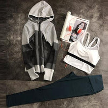 Load image into Gallery viewer, Women 3 piece comfortable yoga sets coat+push up bra+breathable pants slim fitness set sports wear for women gym clothing