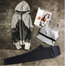 Load image into Gallery viewer, Women 3 piece comfortable yoga sets coat+push up bra+breathable pants slim fitness set sports wear for women gym clothing