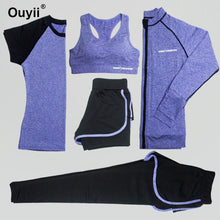 Load image into Gallery viewer, 5 Pieces Set Gym Yoga Suits Breathable Quick-drying Training Sportswear Slim Running Women Sets Outdoor Running Sport Clothing