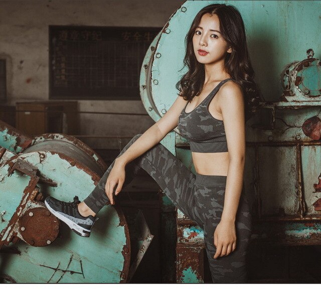 by dhl 20pcs Women Yoga Set Fitness Camouflage Print Bra+Pants Leggings Set Gym Workout Clothing Sportswear Slim Tracksuit