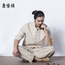 Load image into Gallery viewer, Men Yoga Wear Cotton Linen  Seven Cuff Yoga Top Wide Leg Loose Martial Arts Suit Tai Chi Uniform Meditation Kung Fu Yoga Suit