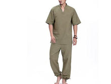 Load image into Gallery viewer, men gray/red top quality Summer short sleeve Cotton&amp;linen Yoga suit gym uniforms lay meditation suits kung fu tai chi clothing