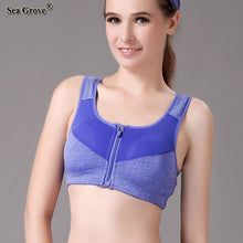 Load image into Gallery viewer, Women Sports Bra Zipper Running Gym Yoga Fitness jogging Padded Wirefree Shakeproof Push Up Top Bras sexy women fitness stretch