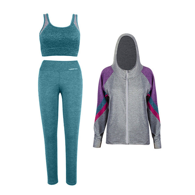 2019 New Women's Running Fitness Sportswear Set Long Sleeve Yoga Wear Three-Piece Set