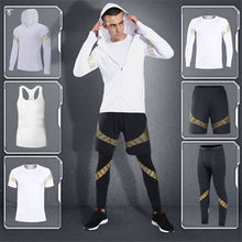 Load image into Gallery viewer, New Men 6 Pieces Set T Shirt+Vest+Hooded Coats+Short+Trousers Male Yoga Quick Dry Style Fashion Hot Sportswear Fitness Tracksuit