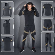 Load image into Gallery viewer, New Men 6 Pieces Set T Shirt+Vest+Hooded Coats+Short+Trousers Male Yoga Quick Dry Style Fashion Hot Sportswear Fitness Tracksuit