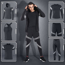 Load image into Gallery viewer, New Men 6 Pieces Set T Shirt+Vest+Hooded Coats+Short+Trousers Male Yoga Quick Dry Style Fashion Hot Sportswear Fitness Tracksuit
