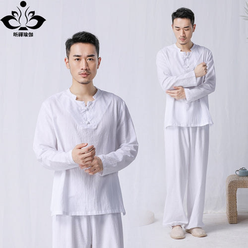 Asian Men Yoga Clothes Sets Cotton Meditation Clothing Shirt and Pants 2pcs/set Tai Chi Suit conjunto de yoga