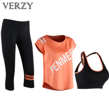 Load image into Gallery viewer, Women Yoga Set Sportswear Letters Padded Tide Brand Gym Running Fitness Breathable Bra Loose T-shirt Tight Pants