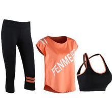 Load image into Gallery viewer, Women Yoga Set Sportswear Letters Padded Tide Brand Gym Running Fitness Breathable Bra Loose T-shirt Tight Pants
